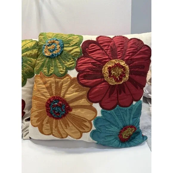 Pier 1 Imports Embroidered Floral Pillows 17x15 Boho Multicolor Embroidery Set 2 - Picture 3 of 11